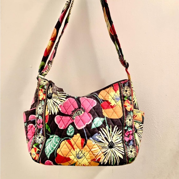 Vera Bradley Handbags - Vintage Vera Bradley Quilted Floral Shoulder Bag in Black, Pink & Yellow